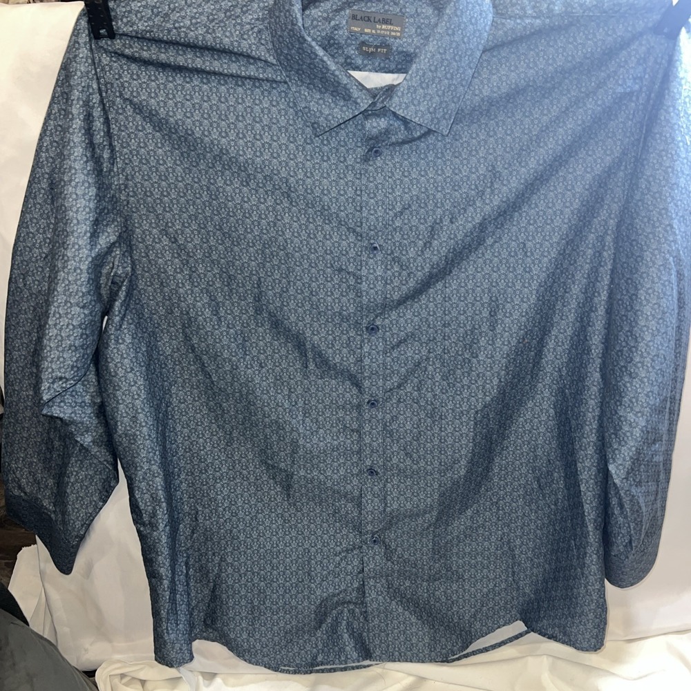 Black Label By Ruffini  Dress Shirt  xl ITALY Black Dotted Sz 17.5/34 142‎